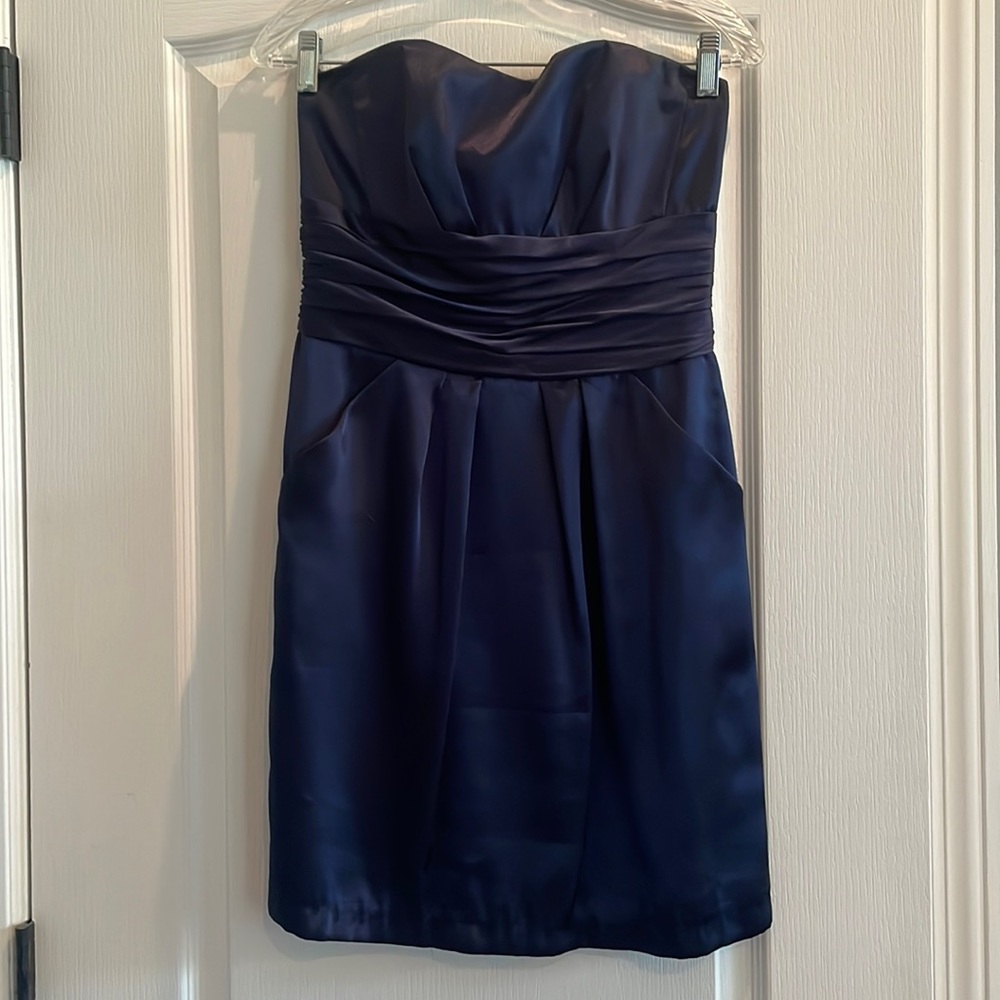 Navy Blue Dress - Satin with Pockets - Picture 1 of 2